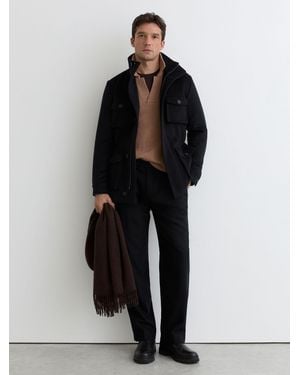 Reiss Hadley - Navy Wool-blend Funnel-neck Bomber Jacket, L - Blue