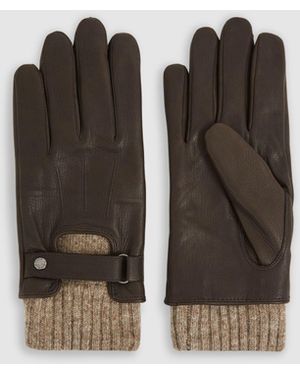 Reiss Sanford Gloves Leather Ribbed - Brown