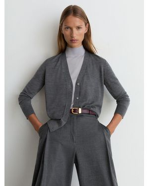 Reiss Merino Wool V-Neck Cardigan - Gray