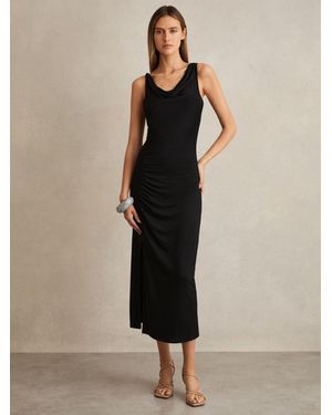 PAIGE Ruched Cowl-Neck Jersey Midi Dress - Black