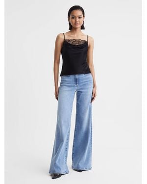 Anna Quan Satin Lace Cowl Neck Camisole - Blue