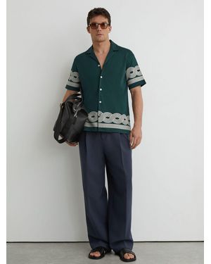 Reiss Arden Cotton-Blend Embroidered Cuban-Collar Shirt - Gray