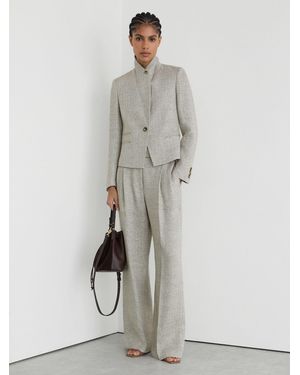 Reiss Petite Herringbone Linen-Blend Straight-Leg Suit Pants - Gray