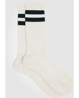 Reiss Forest & Ecru Cotton-Blend Double-Stripe Socks, M & L - White