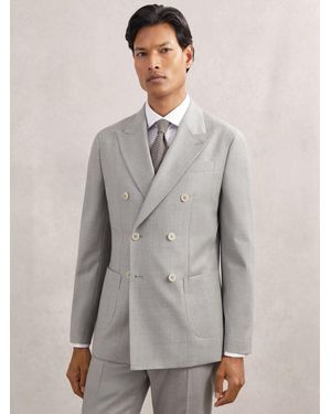 Reiss Wool Flannel Double-Breasted Blazer Slim-Fit - Gray