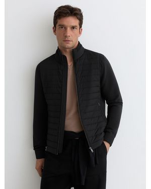 Reiss Hybrid Interlock-Jersey Quilted Jacket - Black