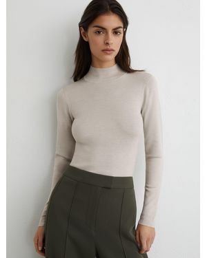 ATELIER Silk-Blend Mock-Neck Top - White