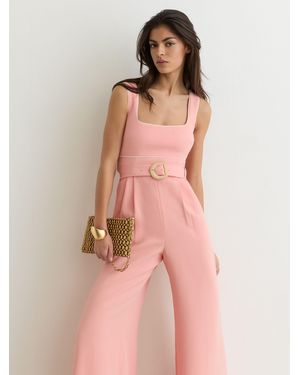 Reiss Tipped Wide-Leg Belted Jumpsuit - Pink