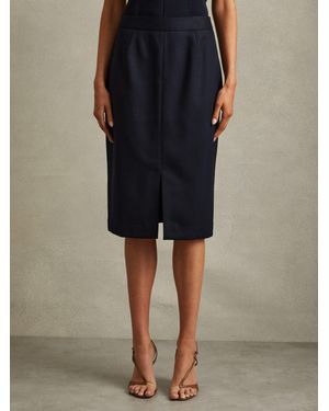 Reiss Textured Pencil Midi Suit Skirt - Blue