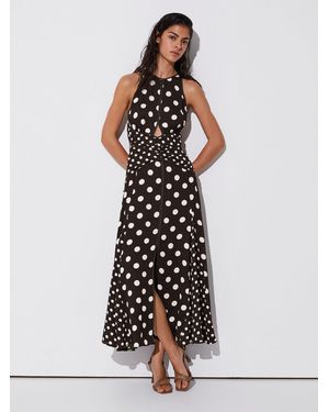 Reiss Chocolate & Polka-Dot Cut-Out Midi Dress - White
