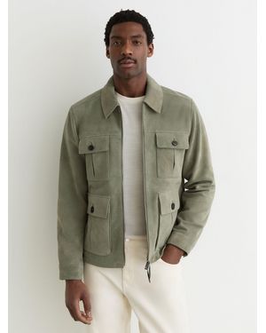 Reiss Daventry - Green Suede Four-pocket Zip-through Jacket, L