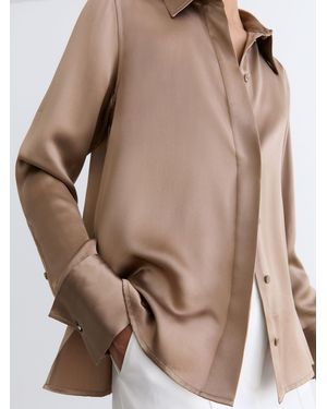 Reiss Ameira Silk-Satin Concealed-Placket Shirt - Brown