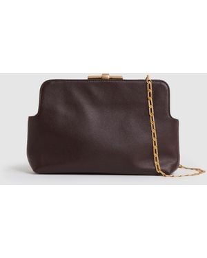 Reiss Bethany Leather Frame Clutch Bag - Brown