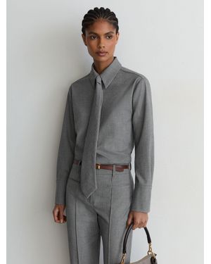 Reiss Woven Neck-Tie Long-Sleeve Shirt - Gray