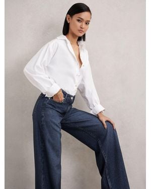 Reiss Wide-Leg Crystal-Embellished Jeans - Blue