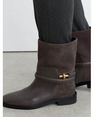 Reiss Leather Turnlock-Hardware Biker Ankle Boots - Black