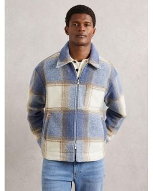 Reiss Stone & Zip-Through Check Overshirt - Blue