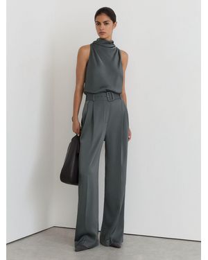 Reiss Satin Cowl-Neck Wide-Leg Jumpsuit - Gray