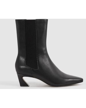 Reiss Mina - Black Leather Kitten Heel Chelsea Boots, Us 7 (uk 5) - White