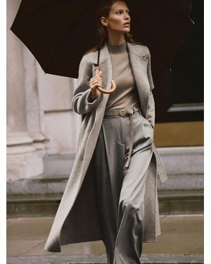 Reiss Petite Herringbone Double-Breasted Blind-Seam Coat Wool-Blend - Brown