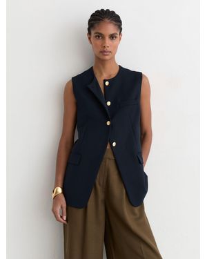 Reiss Button-Through Longline Waistcoat - Blue