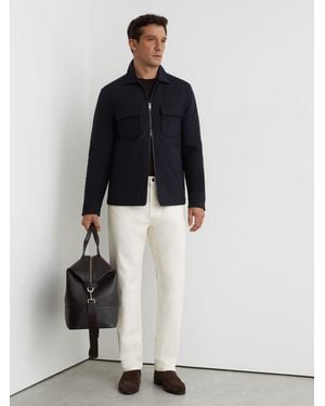 Reiss Oshei - Navy Technical Quilted Zip-front Overshirt, 2x-large - White