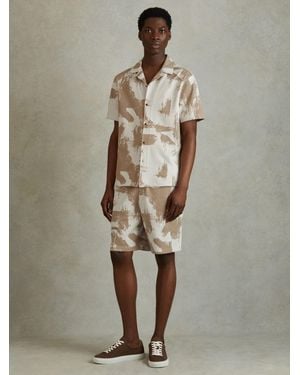 Reiss Sand & Brushstroke Print Cuban Collar Shirt - Natural
