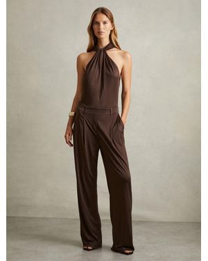 Reiss Viola Pleated Wide Leg Jumpsuit in Natural | Lyst