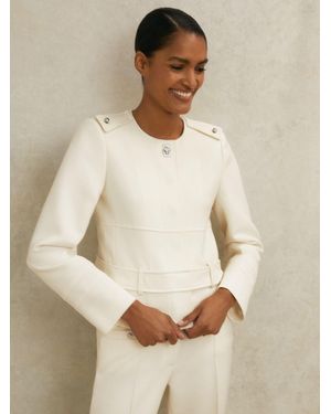 Reiss Atelier Wool Collarless Belted Jacket - Natural