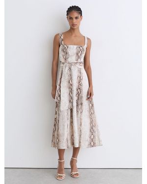 Reiss Amy Linen-Blend Snake-Print Midi Dress - Natural
