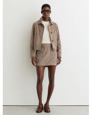 Reiss Suede Patch-Pocket Mini Skirt - Natural