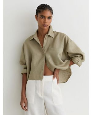 Reiss Linen Oversize Cropped Shirt - Natural