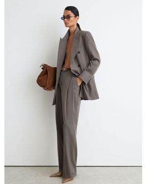 Reiss Leisel - Sage Green Petite Wool-blend Double-breasted Oversized Suit Blazer, Us 2 - White