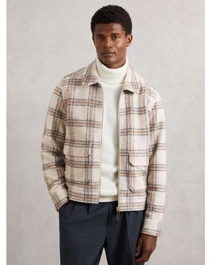 Reiss Zip-Through Check Overshirt With Wool - Natural