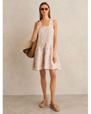 Reiss Shirred Ruffle Hem Mini Dress - Natural