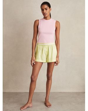 Reiss Kiera - Lemon Yellow Linen-blend Contrast-waist Boxer Shorts, X-small (us 2) - Natural