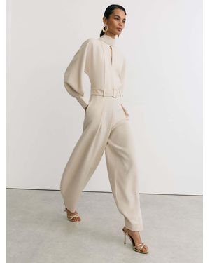 Reiss High-Neck Belted Barrel-Leg Jumpsuit - Natural