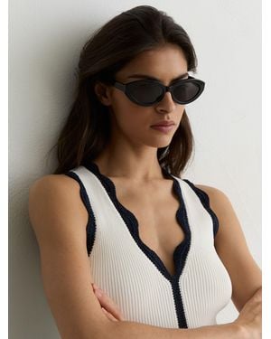 Reiss Freya - Ivory/navy Scallop-trim Rib-knit Vest, S (us 4-6) - Black