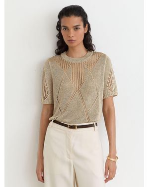 Reiss Metallic Argyle Open-Knit Top - Natural