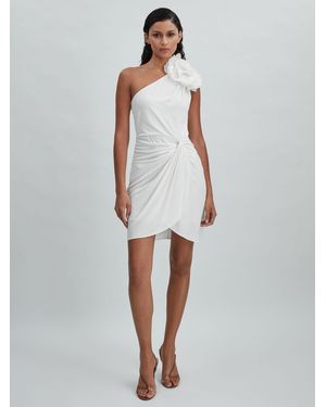 Halston One-Shoulder Ruffle Mini Dress, Forest & Off - White