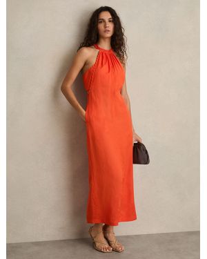 Reiss Whipstitch Halter Neck Midi Dress - Red