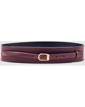 Reiss Leather Double-Strap Corset Waist Belt - Purple