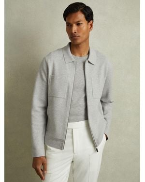 Reiss Rivers - Soft Gray Melange Knitted Zip Through Jacket
