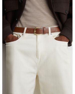 Reiss Pierced-Leather Curved-Buckle Belt - Natural