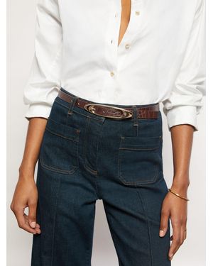 Reiss Evelina - Burgundy Croc-effect Leather Oval-buckle Belt, M - White