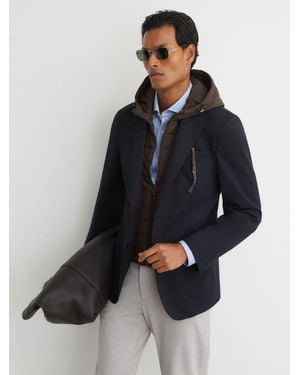 Reiss Tailored Fit R-Flex Gilet-Insert Single-Breasted Blazer - Blue
