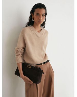 Reiss Wool-Cashmere V-Neck Sweater - Natural