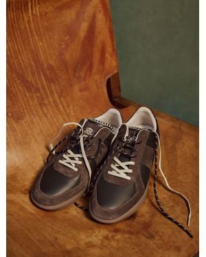 Reiss Jasper - Dark Brown Monogram Bonded Leather And Suede Sneakers, Us 10 (uk 9)