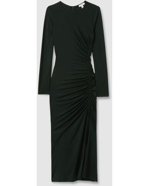 Reiss Azure - Black Stretch Lyocell Ruched Midi Dress, Us 2