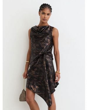 Reiss Metallic-Thread Printed Draped Mini Dress - White